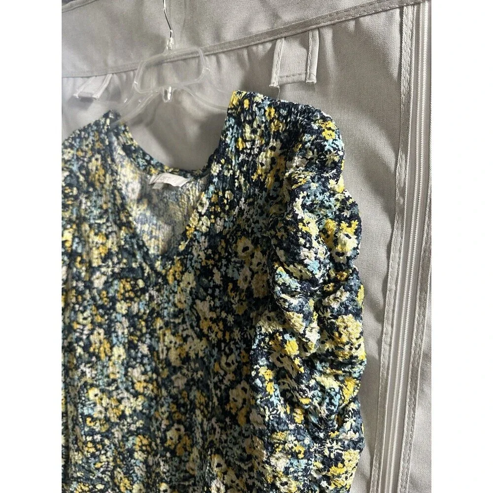 Loft Blouse Women's Medium Smocked Colorful Floral‎ Artsy Long Sleeve Shirt Top
